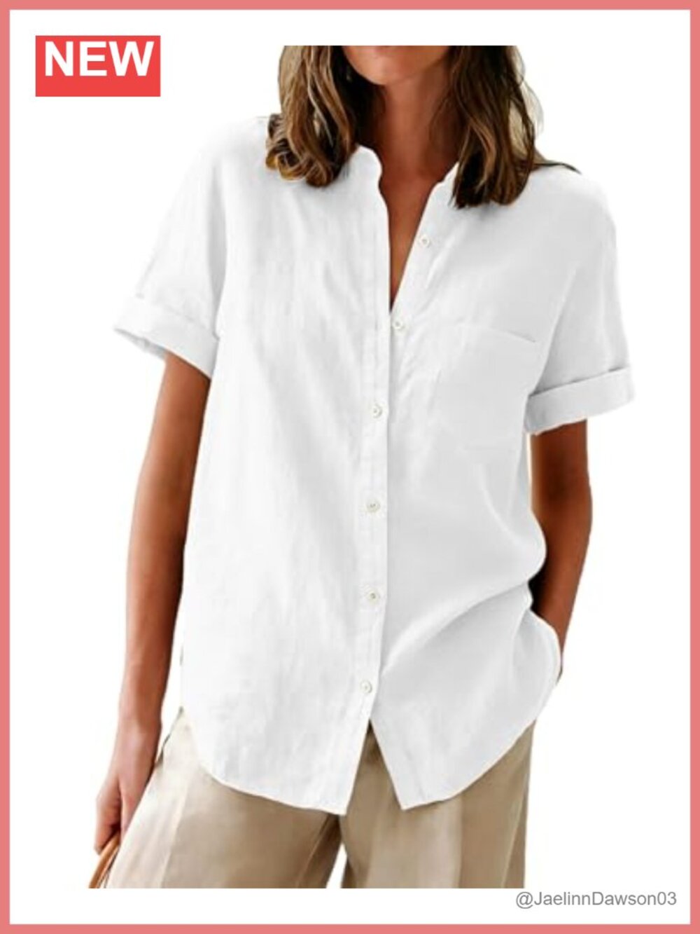 Womens Oxford Button Down Shirt Short Sleeve V Neck Collared Casual Blouse